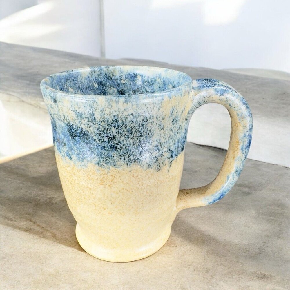 Ken Evans Hand Made Pottery Stoneware Coffee Mug Cup Artist Signed Sponge Ware